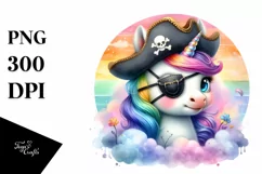 Colorful Baby Unicorn with Pirate's Eye Patch, Transparent Product Image 1