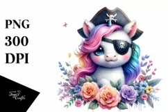 Colorful Baby Unicorn with Pirate's Eye Patch, Transparent Product Image 1