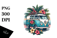 Retro Tropical Flower Van, Clipart PNG Product Image 1