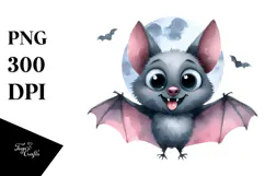 Funny Simple Bat Image in Watercolor PNG Product Image 1