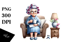 Old Lady Hair Curlers Couch Mug Sublimation Clipart Product Image 1