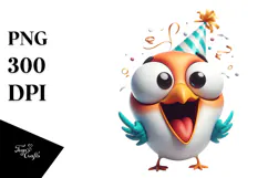 Ridiculously Cute Bird with Party Hat, PNG Product Image 1