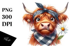 Cow Bored Highland Cow Portrait with Goofy Smile and Daisy Product Image 3