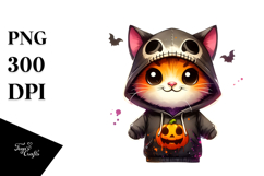 Adorable Spooky Cat Hoodie, Cartoon Style PNG Product Image 1
