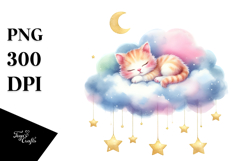 Cute Sleeping Kitten on Cloud with Stars | Clipart Product Image 1