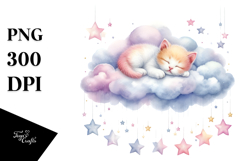 Cute Sleeping Kitten on Cloud with Stars | Clipart Product Image 1