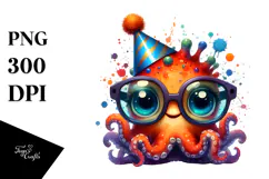 Goofy Tiny Kraken with Party Hat, Cartoon PNG Product Image 1
