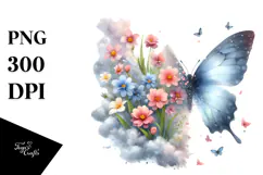 Watercolor V Painting with Cute Butterfly, Transparent PNG Product Image 1
