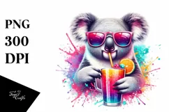 Colorful Koala Sipping Drink | Sublimation | Clipart Product Image 1