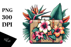 Retro Tropical Flower Suitcase, Clipart PNG Product Image 1