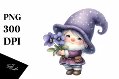 Cute Baby Gnome with Violet PNG Product Image 1