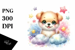 Colorful Baby Puppy on Stars Clouds | Sublimation | Clipart Product Image 1