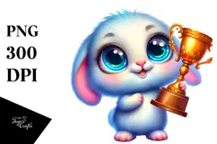 Goofy Baby Bunny with Tiny Trophy, PNG Product Image 1