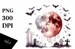 Simple Halloween Drawing Blood Moon | Sublimation | Clipart Product Image 1