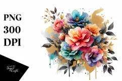Colorful Camellia Splash Bouquet | Sublimation | Clipart. Product Image 1