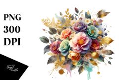 Colorful Camellia Splash Bouquet | Sublimation | Clipart. Product Image 1