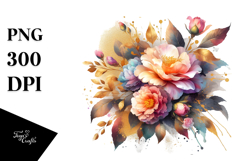 Colorful Camellia Splash Bouquet | Sublimation | Clipart. Product Image 1