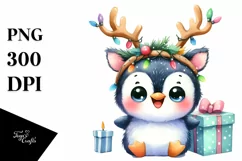 cute Baby Watercolor Penguin PNG Product Image 1
