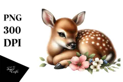Digital Watercolor Baby Deer on Flower Product Image 1