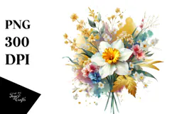 Vibrant Bouquet with Daffodil, Golden PNG Product Image 1