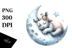 Baby Rhino Sleeping on Moon Decorated | Clipart Product Image 1