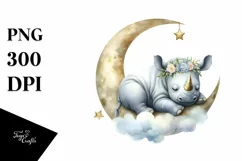 Baby Rhino Sleeping on Moon Decorated | Clipart Product Image 4