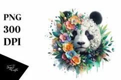 Abstract Vibrant Watercolor Panda with Flowers, Transparent Product Image 3