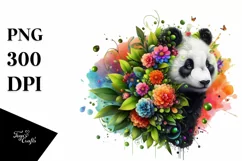 Abstract Vibrant Watercolor Panda with Flowers, Transparent Product Image 3
