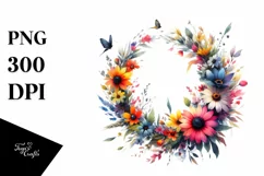 Vibrant Watercolor Wild Flower Wreath | Clipart Product Image 3