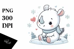 Cute Rhino Sleigh Hearts PNG Product Image 3