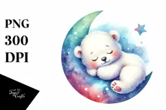 Colorful Cute Baby Polar Bear Moon | Clipart Product Image 1
