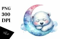Colorful Cute Baby Polar Bear Moon | Clipart Product Image 1