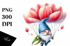 Watercolor Air Gnome with Tulip | Clipart Product Image 1