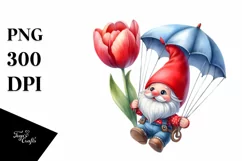 Gnome with Tulip Parachute in the Air | Sublimation | Product Image 1