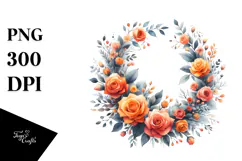 Vibrant Orange Roses Wreath | Sublimation | Clipart. Product Image 1