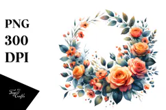 Vibrant Orange Roses Wild Wreath | Clipart Product Image 1