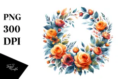 Vibrant Orange Roses Wild Wreath | Clipart Product Image 1