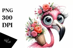 Human-like Flamingo with Large Flower Bouquet | Clipart Product Image 3