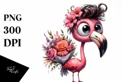 Human-like Flamingo with Large Flower Bouquet | Clipart Product Image 1