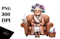 Old Lady Hair Curlers Couch Mug Sublimation Clipart Product Image 1