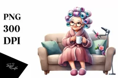 Old Lady Hair Curlers Couch Mug Sublimation Clipart Product Image 1