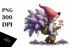 Detailed Gnome Lilac Bouquet Digital Painting | Clipart Product Image 3