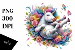 Colorful Baby Unicorn Tumbling with Spring Petals, PNG Product Image 3