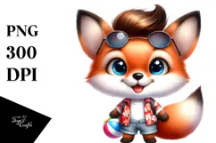 Cute Baby Fox at the Beach, PNG Product Image 1