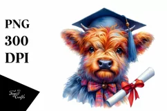 Colorful Baby Highland Cow with Diploma, Transparent PNG Product Image 1