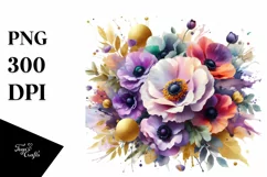 Colorful Bouquet with Anemone PNG Product Image 3