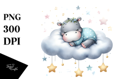 Cute Baby Hippo on Cloud with Stars | Clipart Product Image 1