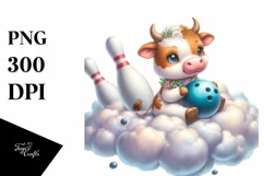 Cute Baby Cow Bowling in Style | Clipart Product Image 1