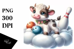 Cute Baby Cow Bowling in Style | Clipart Product Image 3