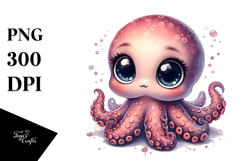 Digital Watercolor Cute Baby Octopus Product Image 1